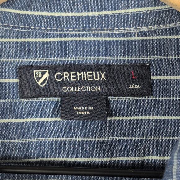 Cremieux Men’s L Blue Striped Button Front Short Sleeve Casual Summer Shirt - Picture 3 of 14